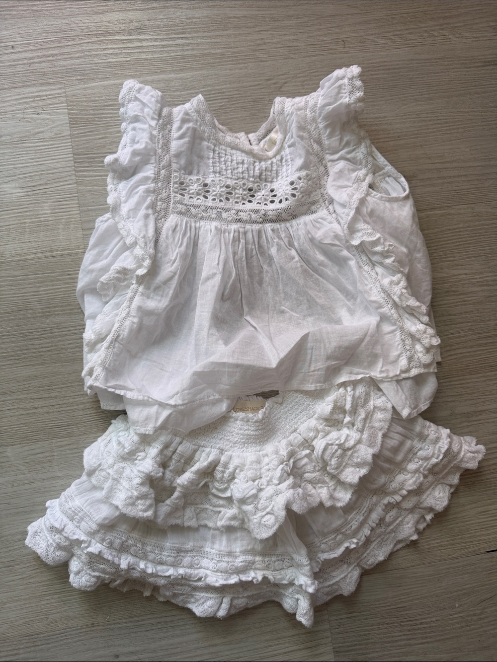 LoveShackFancy White Ruffle Two-Piece Kids Set